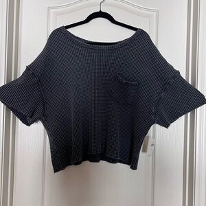 ANTHROPOLOGIE PILCRO Women’s Gray Short Sleeve Waffle Tee Pocket Cotton Size M